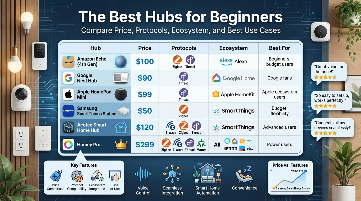 Amazon Echo vs Google Nest Hub vs Apple HomePod Mini vs Samsung SmartThings Station vs Aeotec Smart Home Hub vs Homey Pro | Smart Home Ahead Amazon Echo vs Google Nest Hub vs Apple HomePod Mini vs Samsung SmartThings Station vs Aeotec Smart Home Hub vs Homey Pro