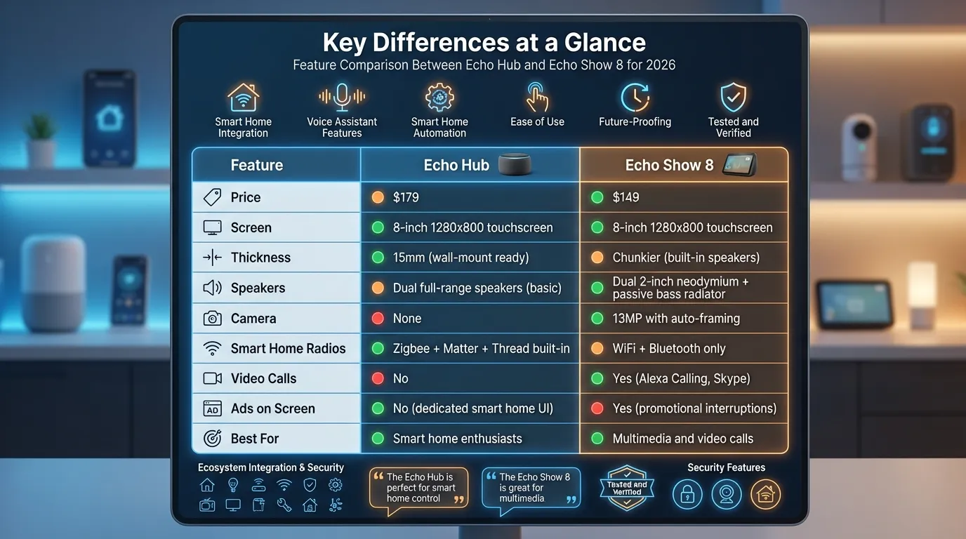 Echo Hub vs Echo Show 8 Comparison Chart 2026