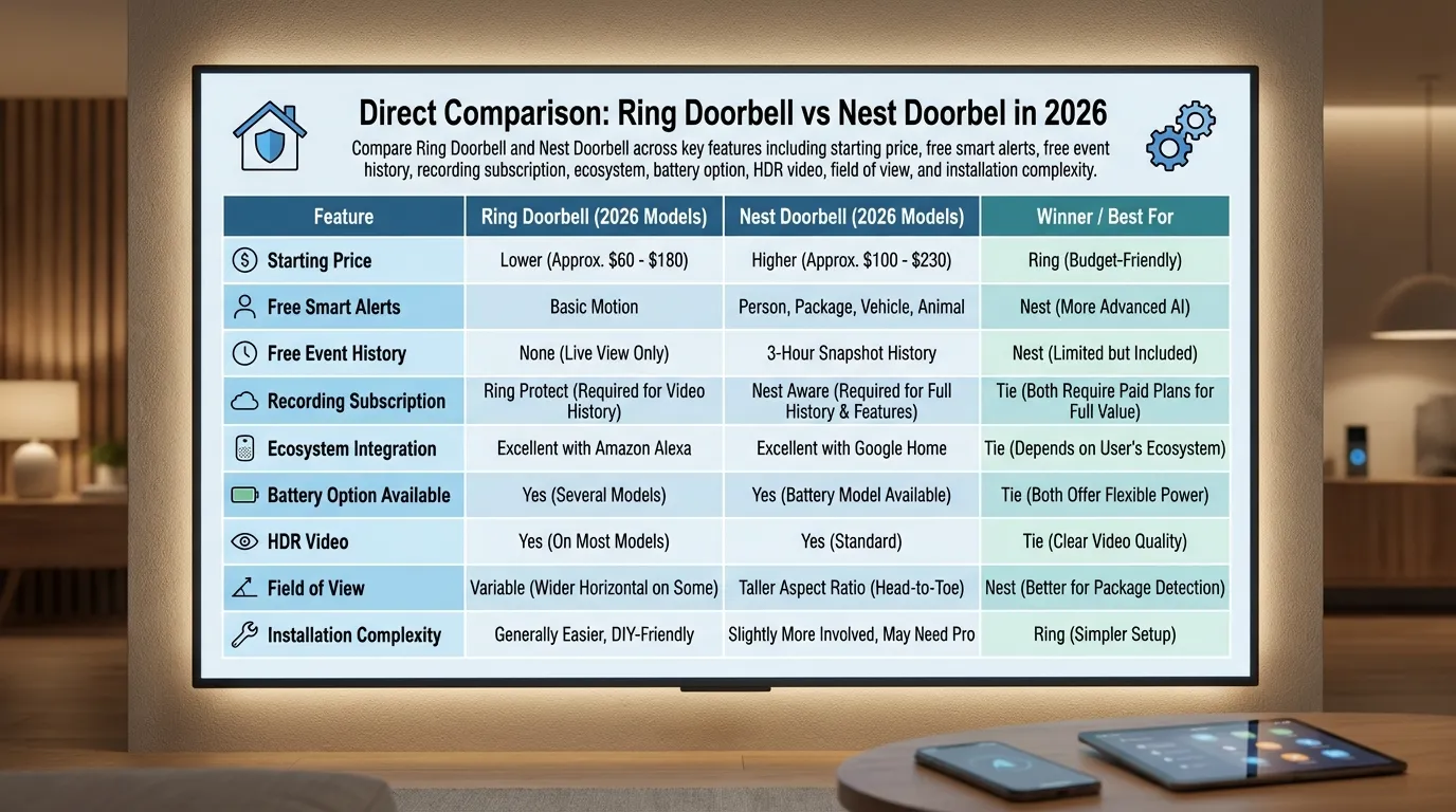 Ring vs Nest Doorbell Comparison Chart 2026 | Smart Home Ahead Ring vs Nest Doorbell Comparison Chart 2026