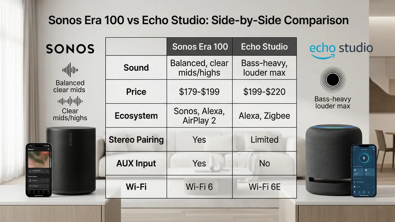 Sonos Era 100 vs Echo Studio Comparison Chart | Smart Home Ahead Sonos Era 100 vs Echo Studio Comparison Chart