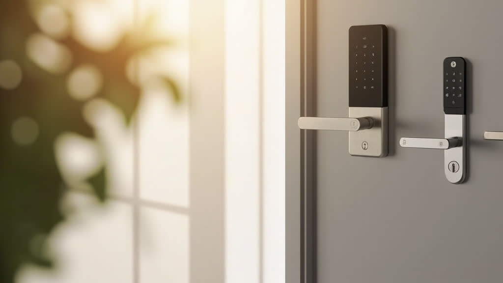 Four top fingerprint smart locks displayed on a modern front door