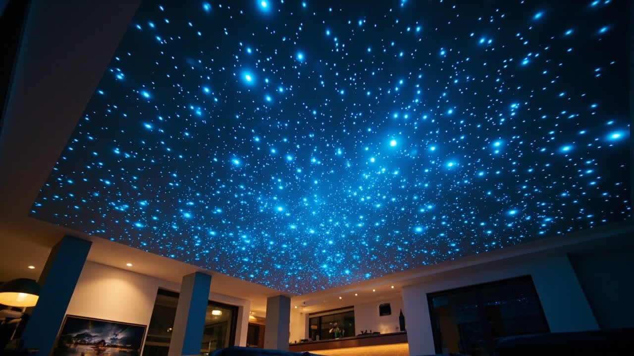Govee Ceiling Light Ultra ceiling light displaying starry night sky LED effects in a modern room