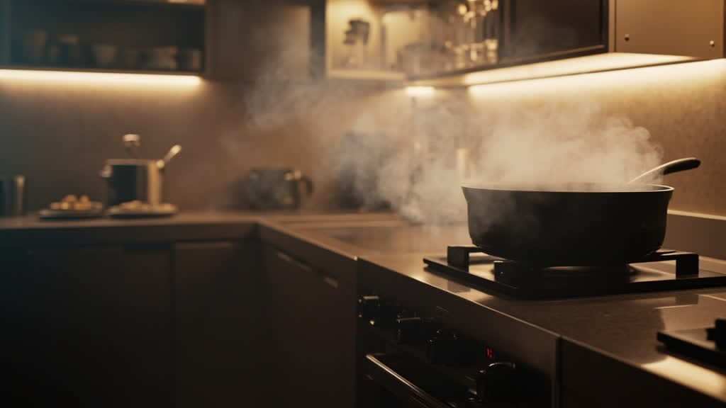 Smart smoke detector in kitchen near stove
